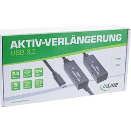 InLine USB 3.2 Gen.1 Aktiv-Verlängerung, USB-C Stecker an USB-C Buchse, 15m
