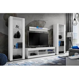 komodee Wohnzimmerset, Weiß, Weiß, Holzwerkstoff, 9 Fächer, Rechteckig, 250x159x35 cm, Wohnzimmer, Wohnwände, Wohnwand-Sets