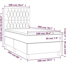 vidaXL Boxspringbett mit Matratze Hellgrau 100x200 cm Stoff - Grau