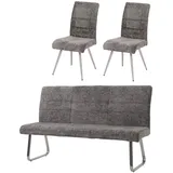 Mendler Esszimmer-Set HWC-G55, 2er-Set Stuhl + Sitzbank 180cm, Edelstahl gebürstet Stoff/Textil Chenille ~ dunkelgrau