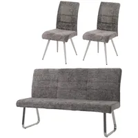 Mendler Esszimmer-Set HWC-G55, 2er-Set Stuhl + Sitzbank 180cm, Edelstahl gebürstet Stoff/Textil Chenille ~ dunkelgrau