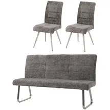 Mendler Esszimmer-Set HWC-G55, 2er-Set Stuhl + Sitzbank 180cm, Edelstahl gebürstet Stoff/Textil Chenille ~ dunkelgrau