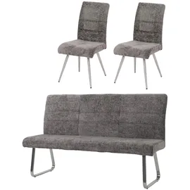 Mendler Esszimmer-Set HWC-G55, 2er-Set Stuhl + Sitzbank 180cm, Edelstahl gebürstet Stoff/Textil Chenille ~ dunkelgrau