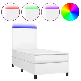 vidaXL Boxspringbett mit Matratze & LED Weiß 90x200 cm Kunstleder