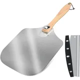 JUSTHERE Pizzaschieber Set, Inklusive 35,5cm x 30,5cm Pizzaschaufel und Großer Pizzaschneider, Pizza Schieber mit Abnehmbarem Holzgriff, Aluminium Pizza Zubehör für Partys und Familienfeiern