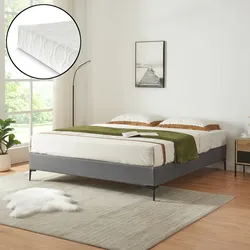 Doppelbett Lilla mit Matratze Textil 140x200 cm Dunkelgrau