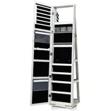 COSTWAY Schmuckschrank stehend, mit Spiegel & Regal, drehbar, abschließbar weiß