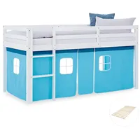 Homestyle4u Hochbett 90 x 200 cm Kiefer massiv lackiert blau