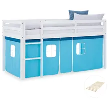 Homestyle4u Hochbett 90 x 200 cm Kiefer massiv lackiert blau