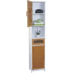 Mendler Hochschrank HWC-A85, Badschrank Badregal Bambus, 180x40x31cm weiß