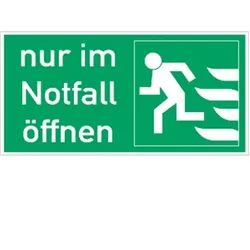 Aufkleber Nur im Notfall öffnen links, Querformat, Folie, 148x74 mm
