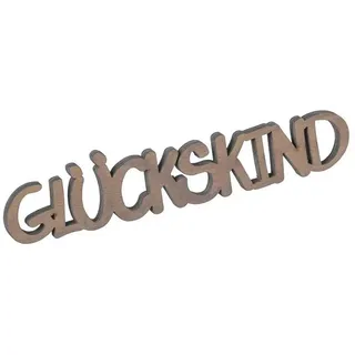 MARELIDA Deko-Buchstaben Schriftzug GLÜCKSKIND Holz Dekoschild Geschenkidee für Tür 17,5x3,5cm braun