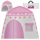 Kruzzel Kinderzelt Spielhaus mit LED Lichterkette – Faltbares Spielzelt für Mädchen mit Boden und Fenster – Indoor & Outdoor – Rosa Weiß – KRUZZEL
