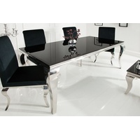 Barock Design Esstisch MODERN BAROCK 200cm schwarz Esszimmertisch Edelstahl Opalglas Tischplatte