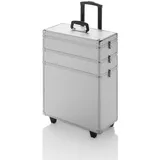 Kosmetex Kosmetikkoffer Friseurkoffer Trolley mit Rollen, Großer Kosmetik Friseur Koffer, Werkzeugkoffer Space, silber