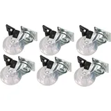 KOTARBAU® 6er Möbelrollen Ø 50 Lenkrollen Mit Bremsen Transparent Gummi Schwenklager Kugellager Sofarollen Schieberrollen Transportrollen Univ