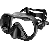 Schnorchelmaske für Erwachsene aus Silikon mit Einer Linse aus gehärtetem Glas, schnelle Einstellung per Knopfdruck, verstellbares Band, Schwarz/Silber, Rigid Box Schwarz mit Reißverschluss