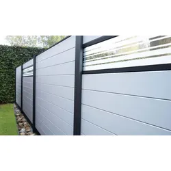 Alu Sichtschutz Jelling Tor - 100 x 180 cm - Farbe: Silbergrau - Rahmen: Anthrazit - Alu Steckzaunsystem Tür - inkl. Bänder - Schließblech