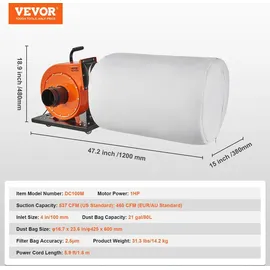 Vevor Staubsammler 1 PS 460 CFM 21 Gallonen