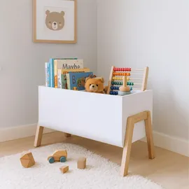 Relaxdays Kinderregal 2 offene Fächer 40 x 66,5 x 34,5 cm Kiefer massiv weiß/Natur