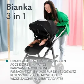 lionelo BIANKA Kinderwagen Autotransporter, Autositz, klappbar, Travel System Rückenlehne, Räder Polsterung, Verdeck XXL-Sc... - Schwarz