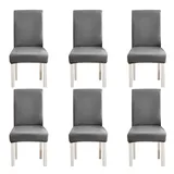WWYL Esszimmer Stuhlhussen 2er/4er/6er Set, Wasserdichtes Pu Leder Stretch Stuhl-Universell Stuhlhussen Haus Büro Restaurant, Dekor Moderne Spann-Abdeckung (Grau,6-Stück)