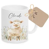 Manufaktur Liebevoll Tasse mit Namen Kinder Kindertasse mit Namen Becher Keramik Mädchen Junge Namenstasse Schaf Bauernhof Geschenk