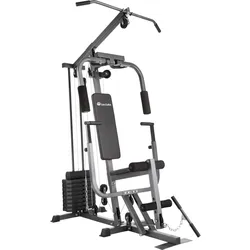 tectake® Kraftstation, mit Butterfly-, Beinstrecker- und höhenverstellbarem Butterflymodul, gepolstert mit Kunstlederbezug, 160 x 101 x 203 cm