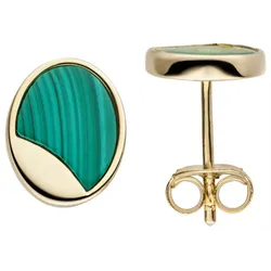 Paar Ohrstecker JOBO, gold (goldfarben), Ohrringe, Damen, Silber 925 (Sterlingsilber), 925 Silber vergoldet mit Malachit-Einlagen