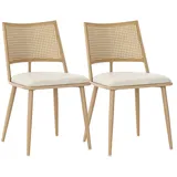 Merax PU-Sitz, Rattan-Rückenlehne, 6er-Set, Wohnzimmer, Schlafzimmerstuhl, Beige