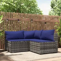 vidaXL 3-tlg. Garten-Lounge-Set mit Kissen Grau Poly Rattan