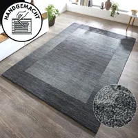 THEKO Wollteppich Gabbeh Super, Handweb, auch als Läufer erhältlich, reine Wolle, rechteckig, Höhe: 9 mm, Schlafzimmer, Wohnzimmer, Esszimmer, auch als Bettumrandung blau|grau 200 cm x 300 cm x 9 mm
