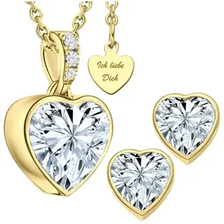 LOVENEST Schmuckset Schmuck Set Silber925 / Gold vergoldet Kette Ohrringe Ich Liebe Dich (Set, 3-tlg., Weihnachten, Geburtstag, Hochzeitstag), Kette und Ohrringe Set, hochwertiges Geschenk Frau Ehefrau Freundin