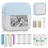 GuKKK Mini Drucker, Mobiler Fotodrucker, Tragbarer Mini Fotodrucker, Wireless Fotodrucker Thermodrucker, mit 13 Rollen Druckerpapie und 5 Buntstifte, Smartphone Bluetooth Drucker, für Liste, Journal