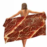 Treer Mikrofaser Handtuch, 3D Steak Strandtuch, Schnelltrocknendes Handtuch, Reisehandtuch Leicht, Microfaser Badetuch Groß, Microfaser Handtücher (80x160cm,rotes Fleisch)