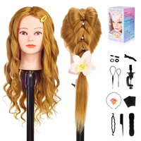 TopDirect Frisierkopf, 66cm/26 Zoll Puppenkopf zum Frisieren Langhaar, 70% natürliches Haar Trainingskopf, Übungskopf Friseur mit Flechthilfe & Halterung, Gold