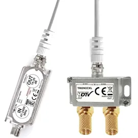 TronicXL Sat Verstärker mit 2-Fach Antennenverteiler Splitter 3D 4K HDTV