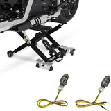 Set: Motorrad Hebebühne Midlift XL bis 500kg sw ConStands mit LED Blinker KP8 ECE Paar getönt