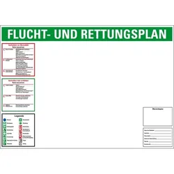 Flucht- und Rettungswegplan, im Rahmen, DIN ISO 23601, Kunststoff, 594x420mm, DIN EN ISO 7010