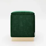 Playboy - eckiger Pouf "BETTY" gepolsterter Sitzhocker, mit Stauraum, Samtstoff in Grün, goldener Metallfuss, Retro-Design,