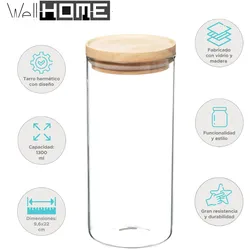WellHome - Glas- und Holzbehälter, luftdicht verschlossen, 1,3 l