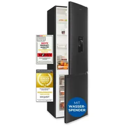 Exquisit Kühl-Gefrier-Kombination, Kühlschrank mit Gefrierfach, 260 Liter, Wasserspender, Alarm-Funktion, KGC5265-70-WS-040D inoxlook-az
