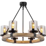 GLOBO LIGHTING Kronleuchter, Leuchtmittel nicht inklusive, Kronleuchter Pendellampe Esszimmerleuchte 6-flammig Metall Holz schwarz