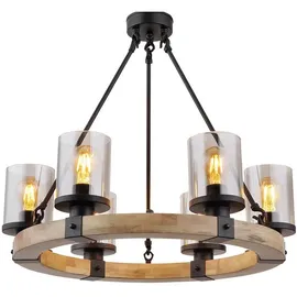 GLOBO LIGHTING Kronleuchter, Leuchtmittel nicht inklusive, Kronleuchter Pendellampe Esszimmerleuchte 6-flammig Metall Holz schwarz