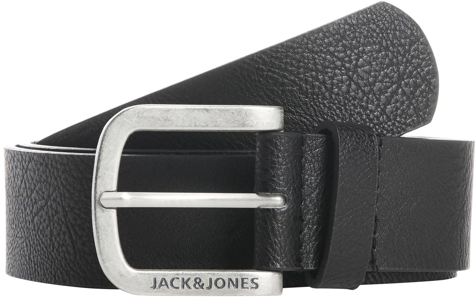 Herren Jack & Jones Ledergürtel JACHARRY Belt Leder Optik Gürtel mit Logo Metall Schnalle, Farben:Schwarz, Größe Gürtel:90