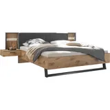 SchlafKONTOR Bettanlage SCHLAFKONTOR "Daria Bett mit gepolstertem Kopfteil", beige (viking oak hell, graphit), B:297,6cm H:98,8cm T:222,4cm, Melamin, Schlafzimmermöbel-Sets, inklusive Paneel mit Beleuchtung