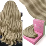 YoungSee Echthaar Tressen zum Einnahen Blond Tressen Extensions Echthaar 45cm Haartressen zum Einnahen Hellbraun Highlights Blond Weave Extensions-Echthaar Remy Haartressen 100g #P8A/60