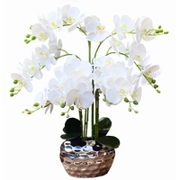GXLMII Orchidee Künstliche Blumen für Heimdekoration, künstliche Orchideen mit silberner Vase, Phalaenopsis, künstliche Blumen, weiße Orquideas Arrangements im Topf, Tischdekoration
