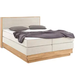 Boxspringbett HOME AFFAIRE "Cavan", beige, L:220cm, Microfaser (100% Polyester), Komplettbetten, Boxspringbett, Eiche, inkl. Bettkasten & Topper, verschiedene Härtegrade (auch H4)