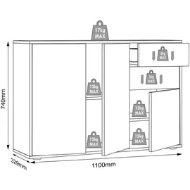 VCM Kommode Sideboard Salia weiß, mit Türen und Schubladen, Maße: 110 x B. x T. 33 cm,